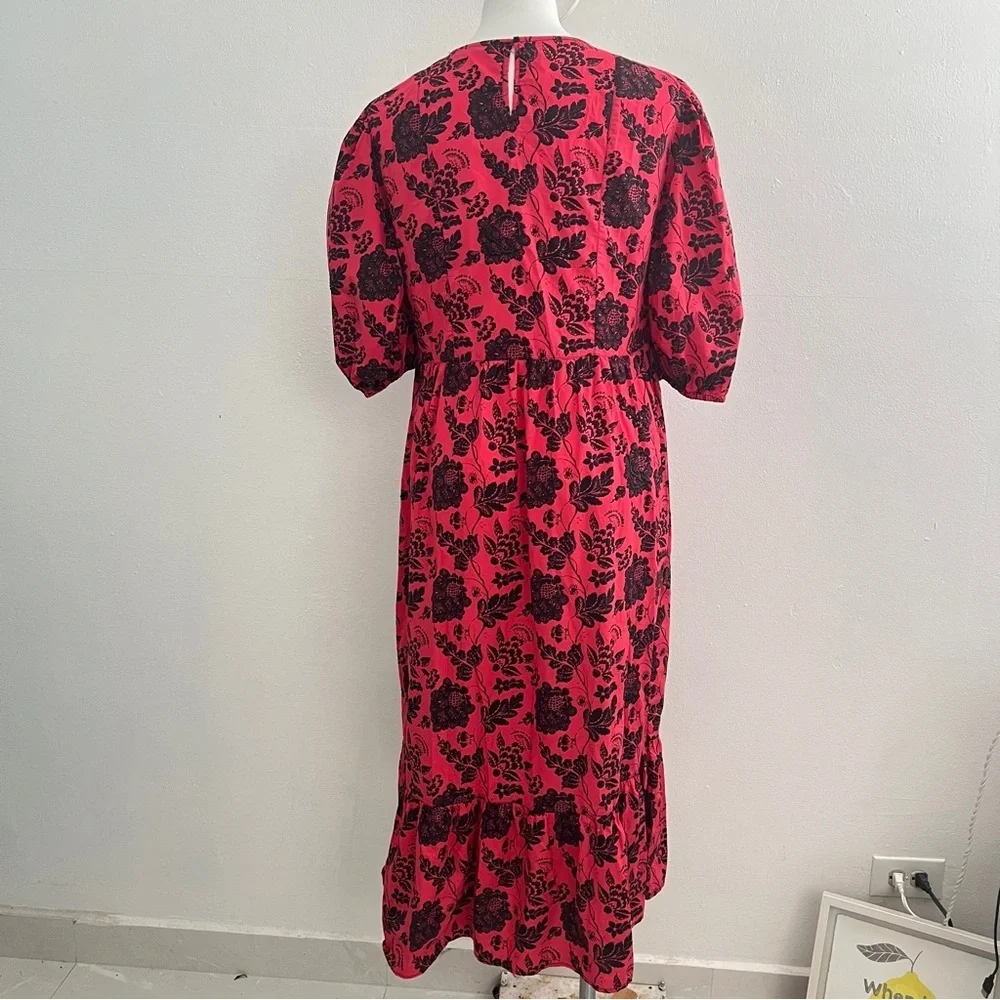 Zara Blogger Maxi Dress Red Floral Embroidered Beaded Sequins Balloon Sleeve NEW - Picture 9 of 12